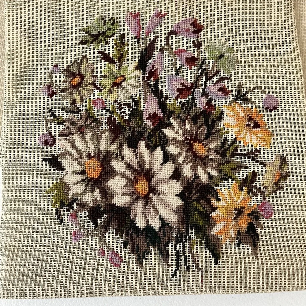 Antique Lot 3 Pieces Wool Needlepoint Tapestry flowers Four Wives unframed roses